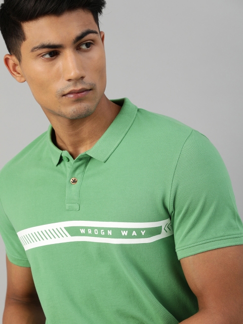 

WROGN Men Green Slim Fit Printed Polo Collar T-shirt