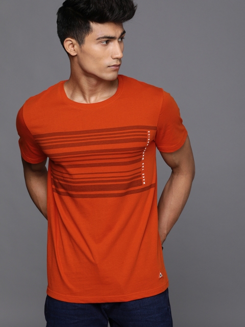 

WROGN Men Orange Typography Printed Slim Fit Pure Cotton T-shirt