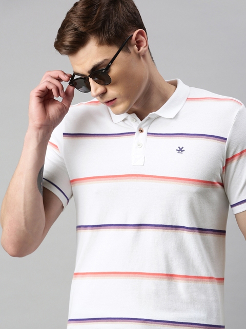

WROGN Men White Striped Slim Fit Polo Collar T-shirt