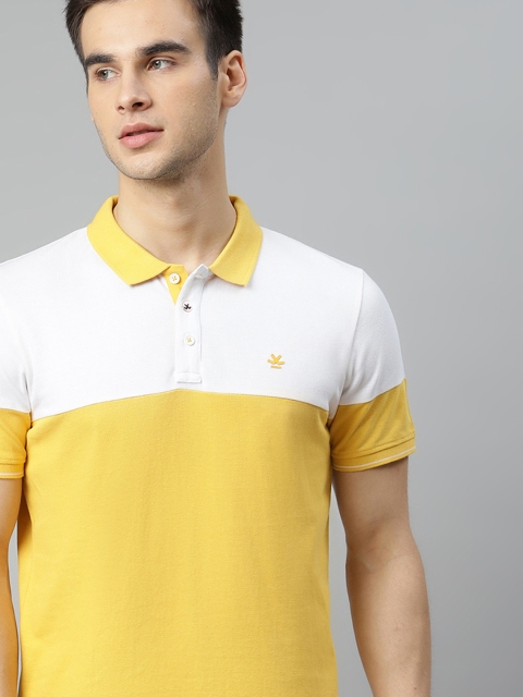 

WROGN Men White Colourblocked Pure Cotton Polo Collar T-shirt