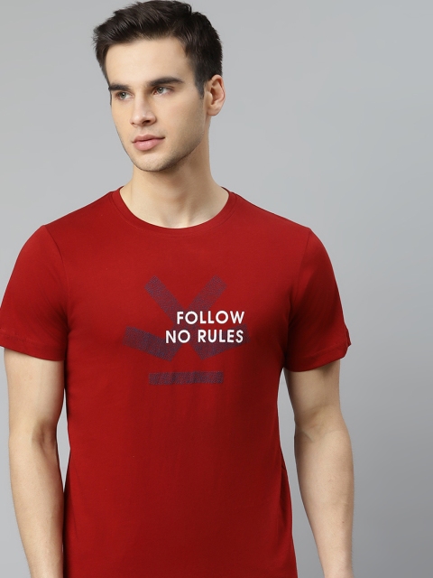 

WROGN Men Maroon Printed Pure Cotton Round Neck T-shirt