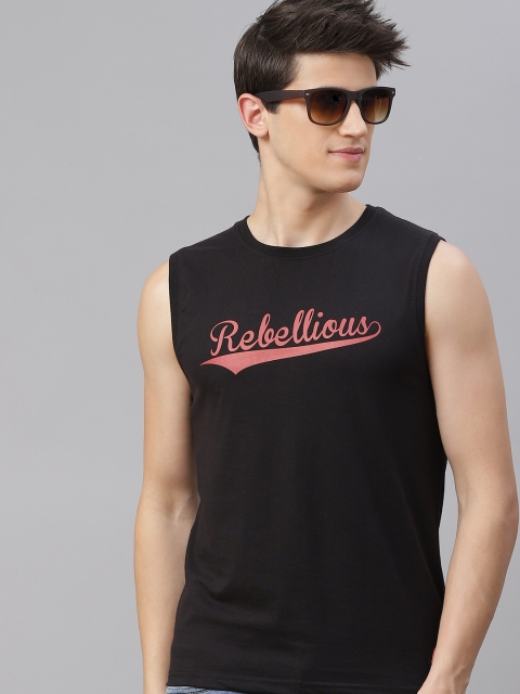 

WROGN Men Black Typography Printed Slim Fit T-shirt