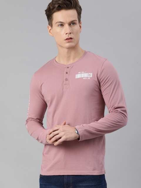 

WROGN Men Blue Henley Neck Slim Fit T-shirt