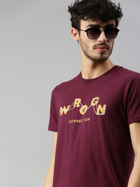 

WROGN Men Maroon Brand Logo Printed Slim Fit T-shirt