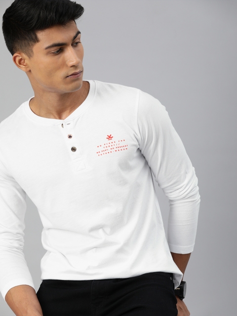 

WROGN Men White Pure Cotton Solid Slim Fit Henley Neck T-shirt