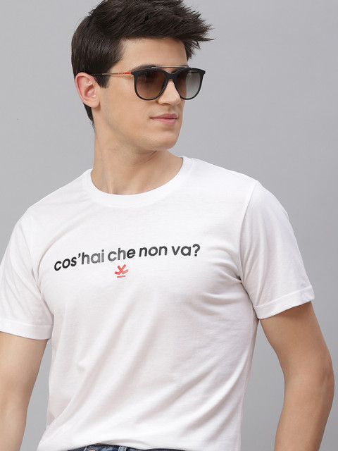 

WROGN Men White & Black Slogan Printed Slim Fit T-shirt