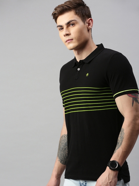

WROGN Men Black & Yellow Striped Polo Collar T-shirt