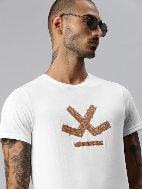 

WROGN Men White Brand Logo Slim Fit Printed T-shirt
