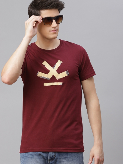 

WROGN Men Maroon Brand Logo Printed Slim Fit T-shirt