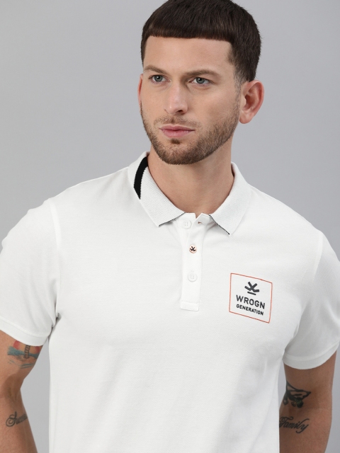 

WROGN Men White Slim Fit Solid Polo Collar T-shirt