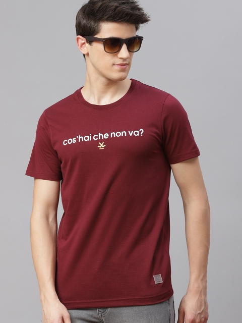 

WROGN Men Maroon Slogan Printed Slim Fit T-shirt