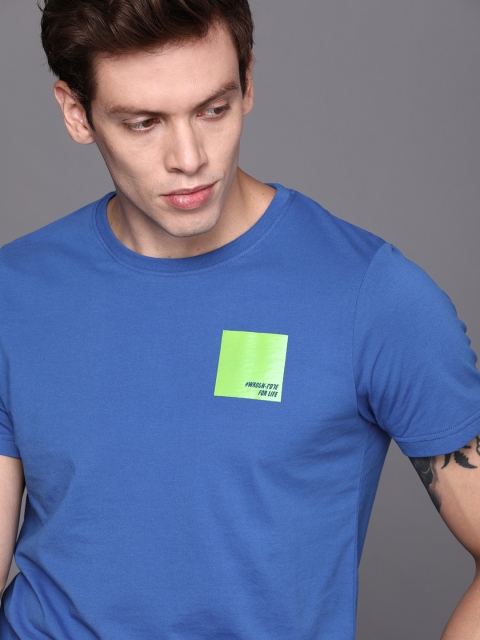 

WROGN Men Blue Solid Round Neck T-shirt