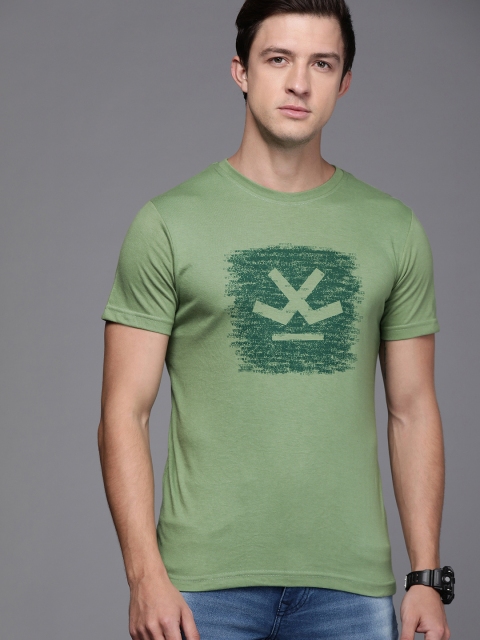 

WROGN Men Green Slim Fit Printed Round Neck T-shirt