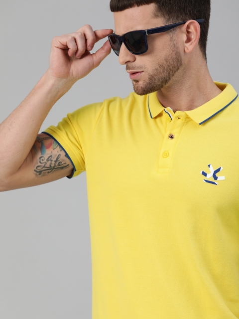 

WROGN Men Yellow Solid Polo Collar Pure Cotton T-shirt