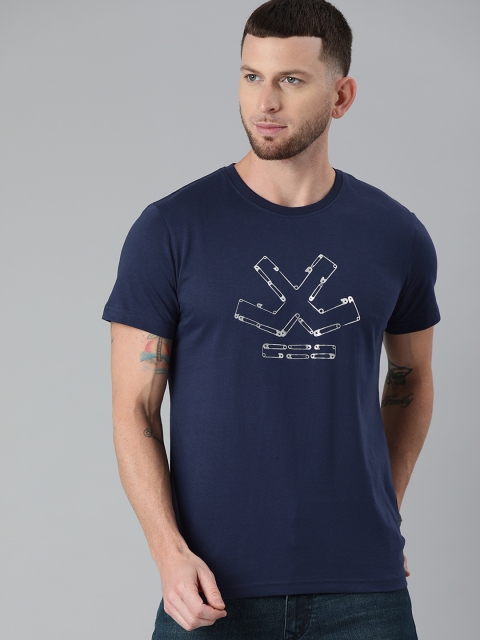 

WROGN Men Navy Blue Slim Fit Printed Round Neck T-shirt