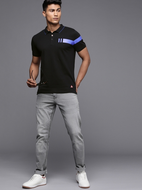 

WROGN Men Black Solid Pure Cotton Slim Fit Polo Collar T-shirt