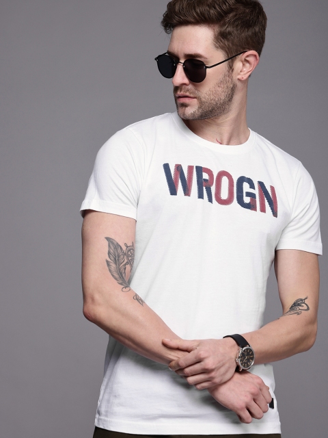 

WROGN Men White Brand Logo Printed Slim Fit T-shirt