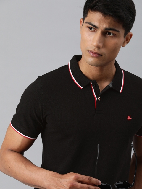 

WROGN Men Black Solid Polo Collar Pure Cotton T-shirt