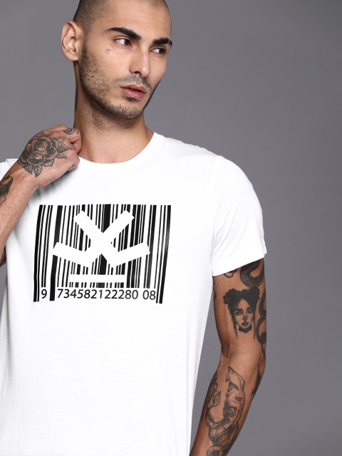 

WROGN Men White Printed Round Neck T-shirt