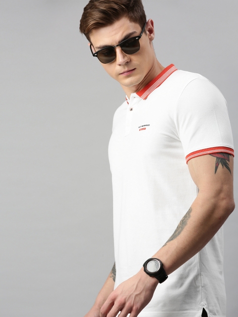 

WROGN Men White Solid Mandarin Collar Pure Cotton T-shirt