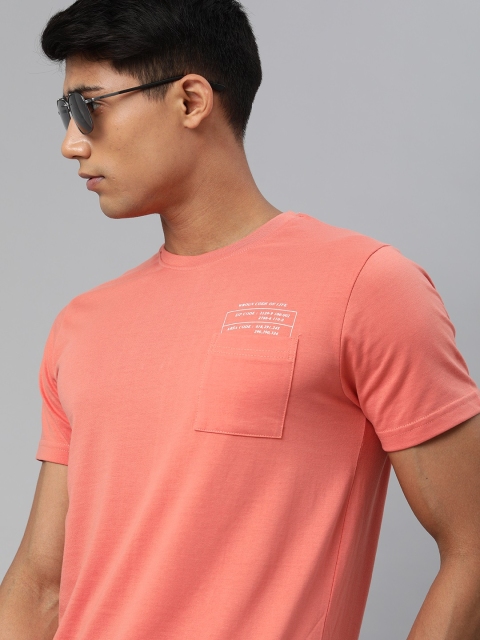 

WROGN Men Pink Solid Round Neck T-shirt