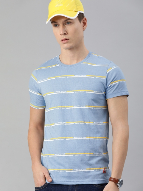 

WROGN Men Blue & White Striped T-shirt