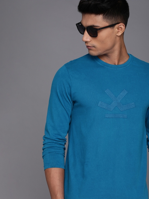 

WROGN Men Blue Printed Slim Fit Round Neck T-shirt