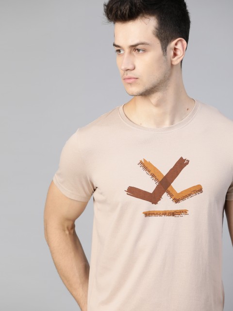

WROGN Men Beige Graphic Printed T-shirt