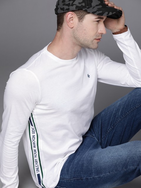 

WROGN Men White Typography Pure Cotton T-shirt