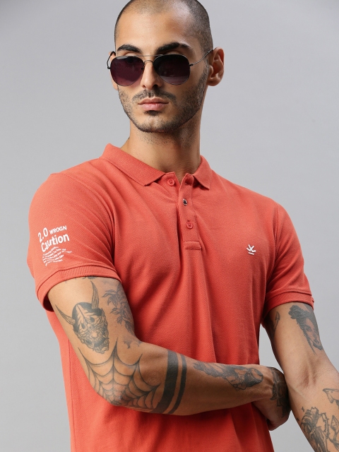 

WROGN Men Rust Orange Polo Collar Slim Fit Pure Cotton T-shirt