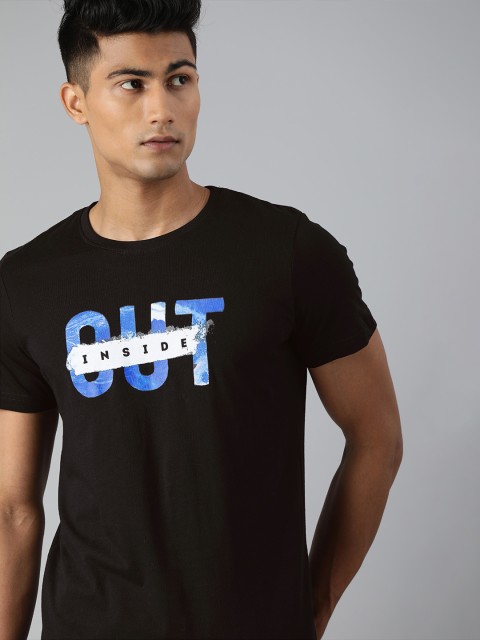 

WROGN Men Black & Blue Typography Printed Slim Fit T-shirt