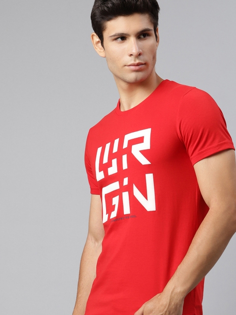 

WROGN Men Red Brand Logo Print T-shirt