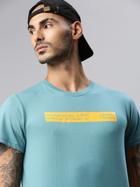 

WROGN Men Blue Typography Printed Slim Fit T-shirt