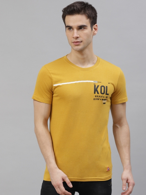 

WROGN Men Mustard Yellow City Code Printed Round Neck T-shirt