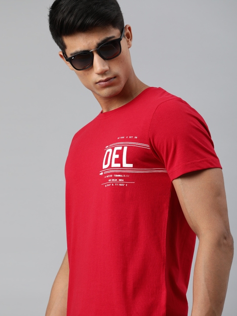 

WROGN Men Red City Code Printed Round Neck T-shirt
