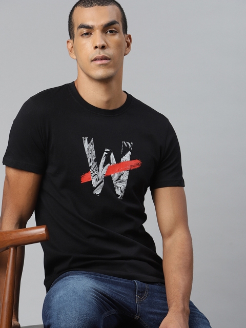 

WROGN Men Black Printed Round Neck T-shirt