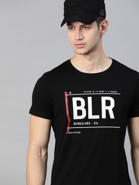 

WROGN Men Black & White Typography Printed Slim Fit T-shirt