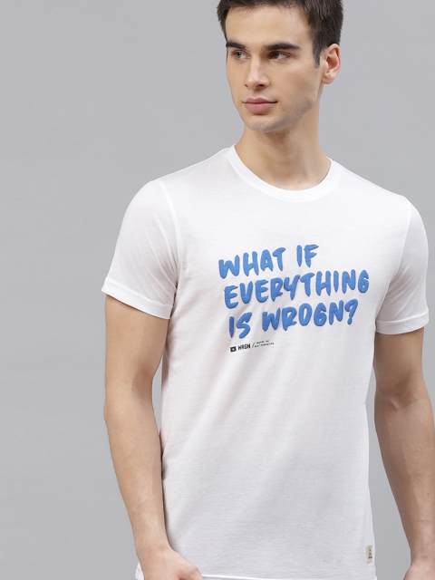 

WROGN Men White & Blue Embossed Logo Printed Round Neck T-shirt