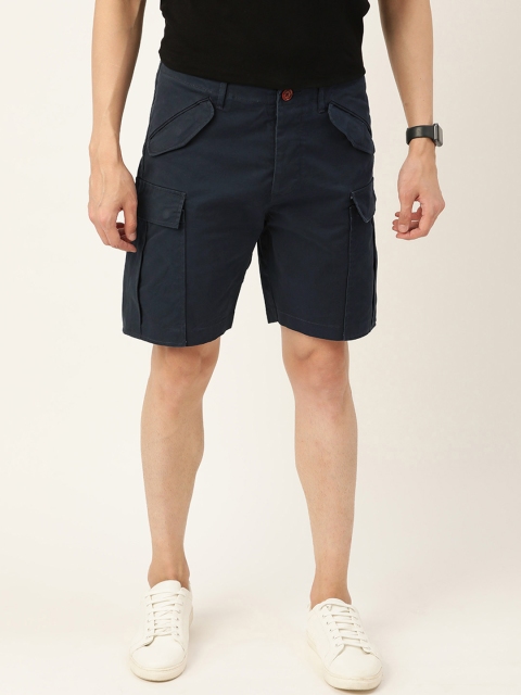 

Mr Bowerbird Men Navy Blue Solid Mid-Rise Cargo Shorts