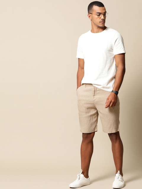 

Mr Bowerbird Men Beige & White Striped Striped Tailored Fit Regular Shorts