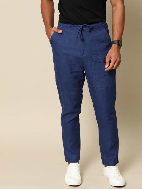 

Mr Bowerbird Men Navy Blue Regular Fit Linen Trousers