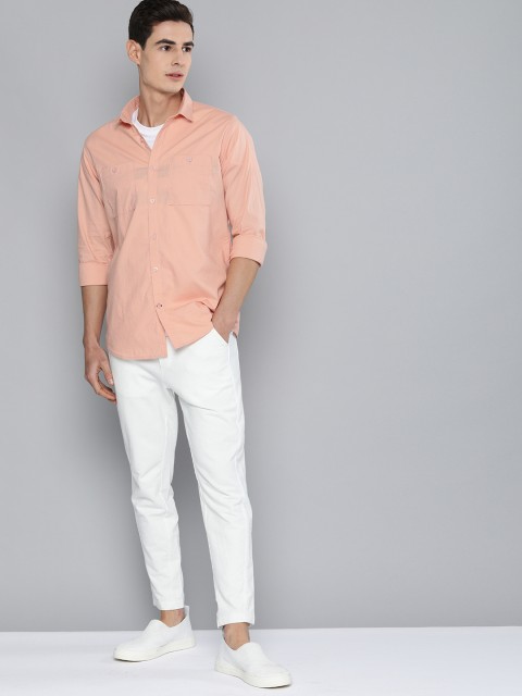 

M&H Easy Men Peach-Coloured Regular Fit Solid Casual Shirt