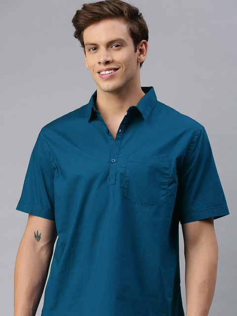 

M&H Easy Men Teal Blue Regular Fit Solid Casual Shirt