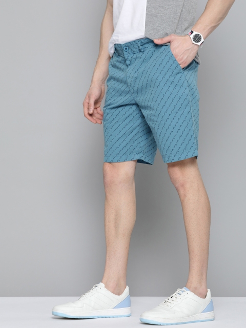 

Mast & Harbour Men Blue Printed Pure Cotton Regular Fit Chino Shorts