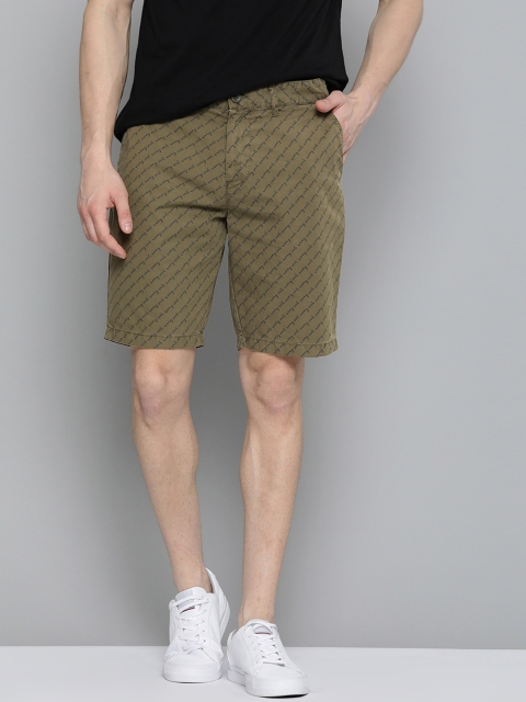 

Mast & Harbour Men Olive Green & Navy Blue Printed Pure Cotton Regular Fit Chino Shorts