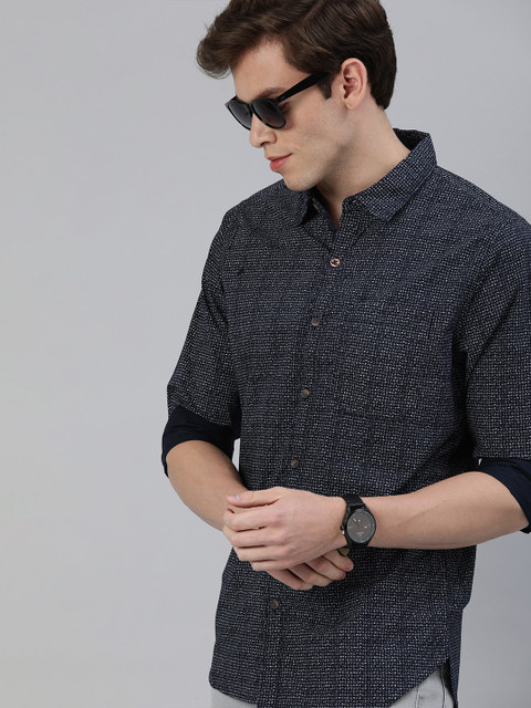 

WROGN Men Navy Blue & White Slim Fit Printed Casual Shirt