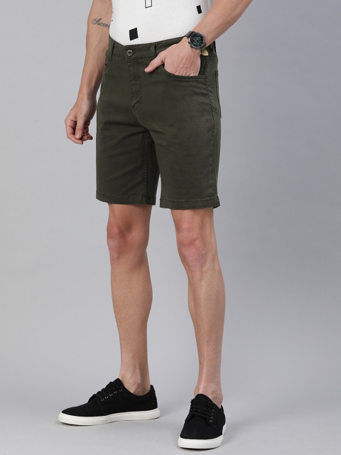 

WROGN Men Olive Green Solid Regular Fit Shorts