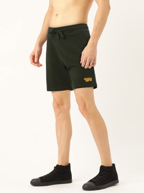 

Flying Machine Men Green Solid Regular Fit Regular Shorts with Printed Detail