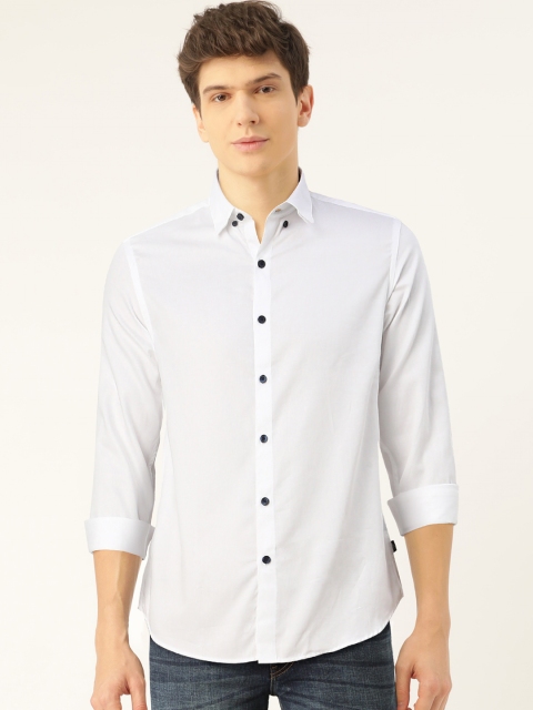 

Flying Machine Men White Solid Pure Cotton Slim Fit Casual Shirt