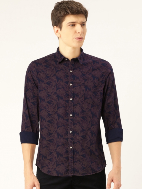 

Flying Machine Men Navy Blue & Burgundy Slim Fit Printed Casual Shirt